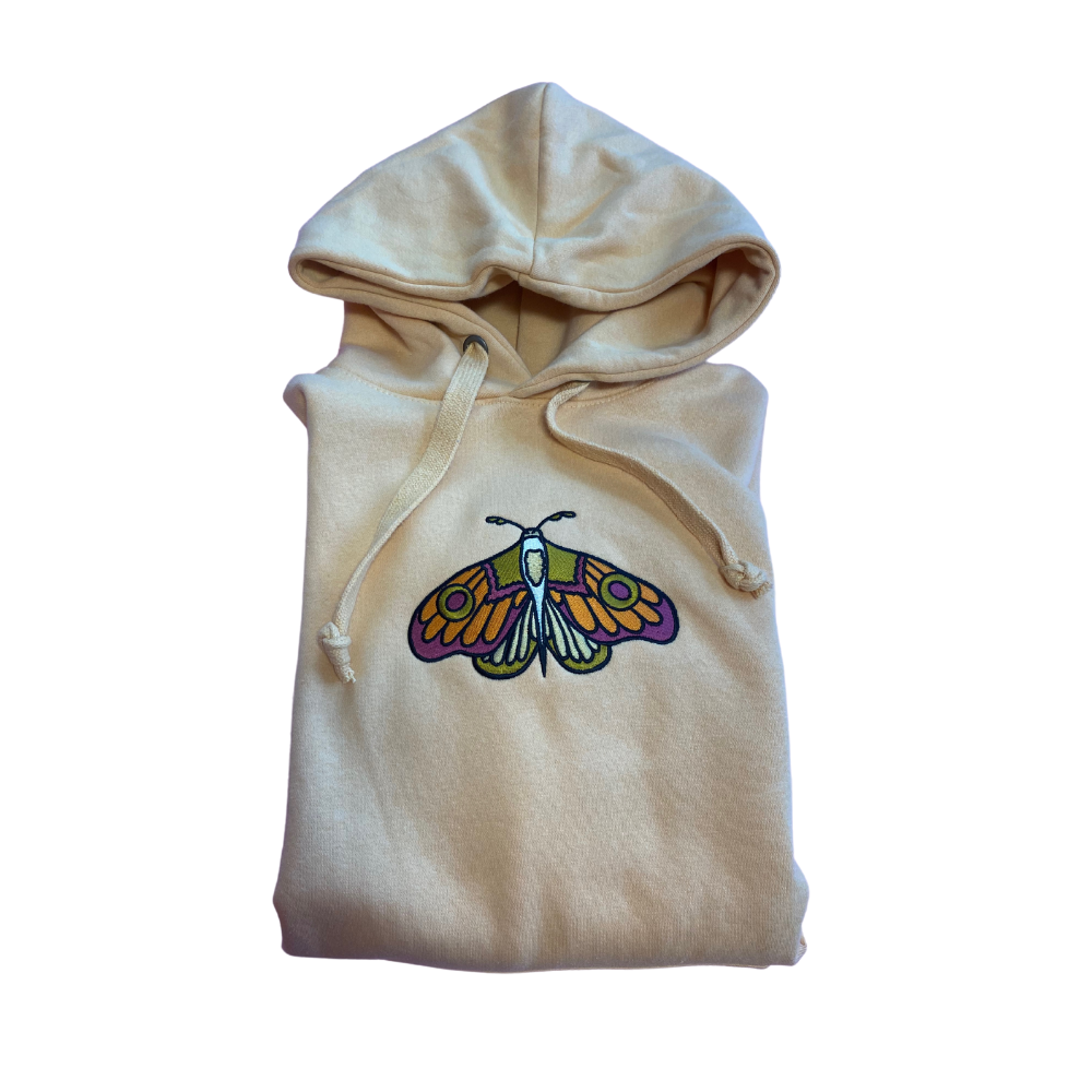 Pastel Yellow Moth Embroidered Hoodie