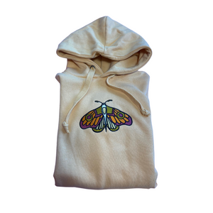 Pastel Yellow Moth Embroidered Hoodie