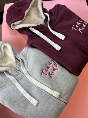Burgundy Sherpa Zip Hoodie